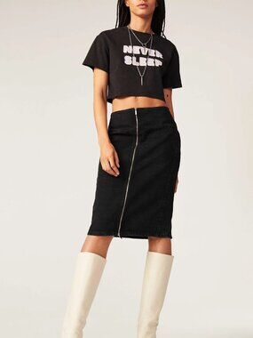 BA&SH BASH Black Cotton NEVER SLEEP Print DYN Knit Jersey Cropped Tee T-Shirt XS